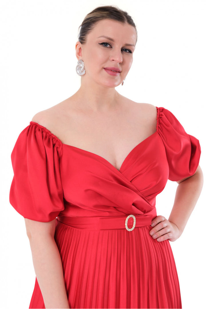 FRV Red plus size satin short sleeve midi dress - Venlo