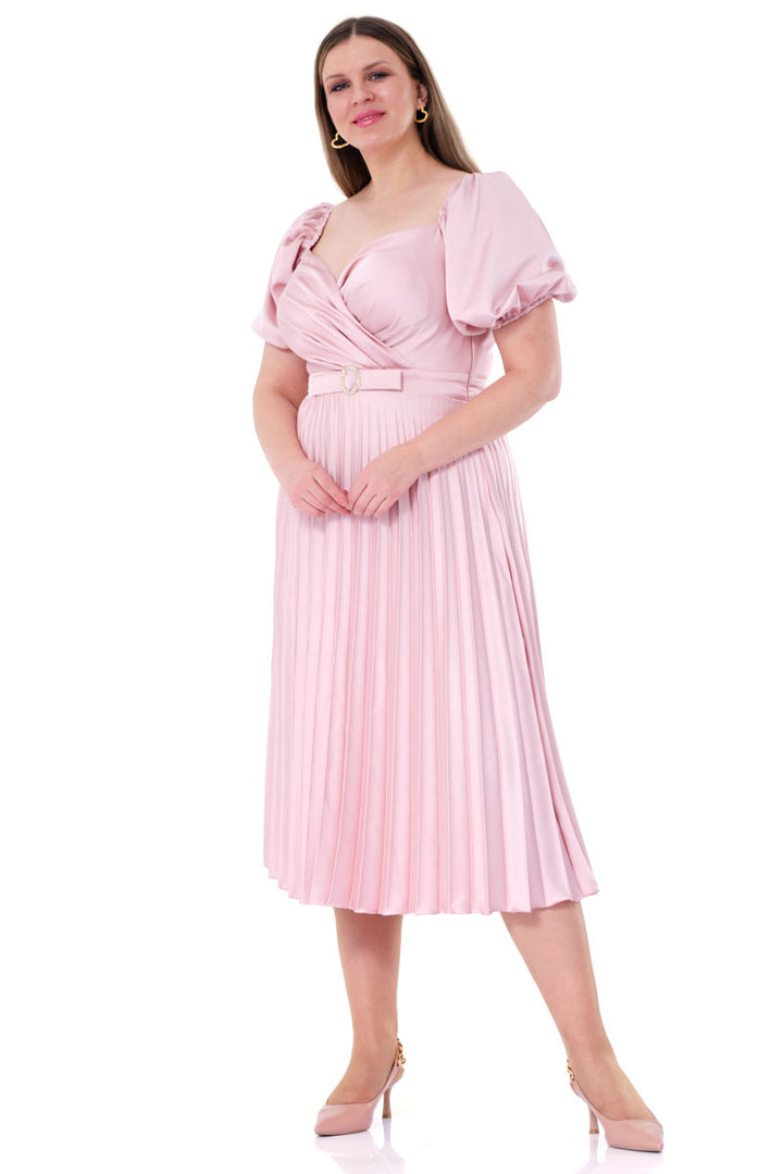 FRV Blush plus size satin short sleeve midi dress - South Lyon