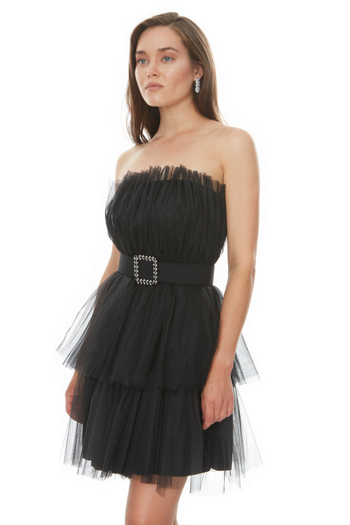 FRV Black tulle sleeveless midi dress - Schio