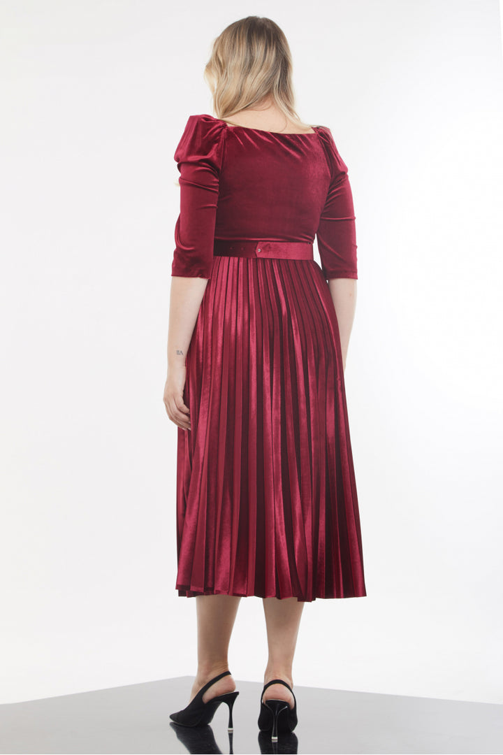 FRV Claret red plus size velvet 3/4 sleeve midi dress - Majadahonda