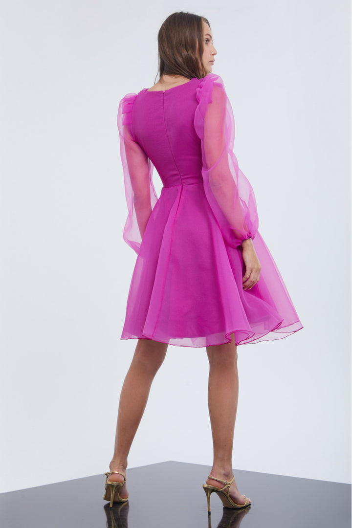 FRV Fuchsia tulle long sleeve mini dress - Issy-les-Moulineaux