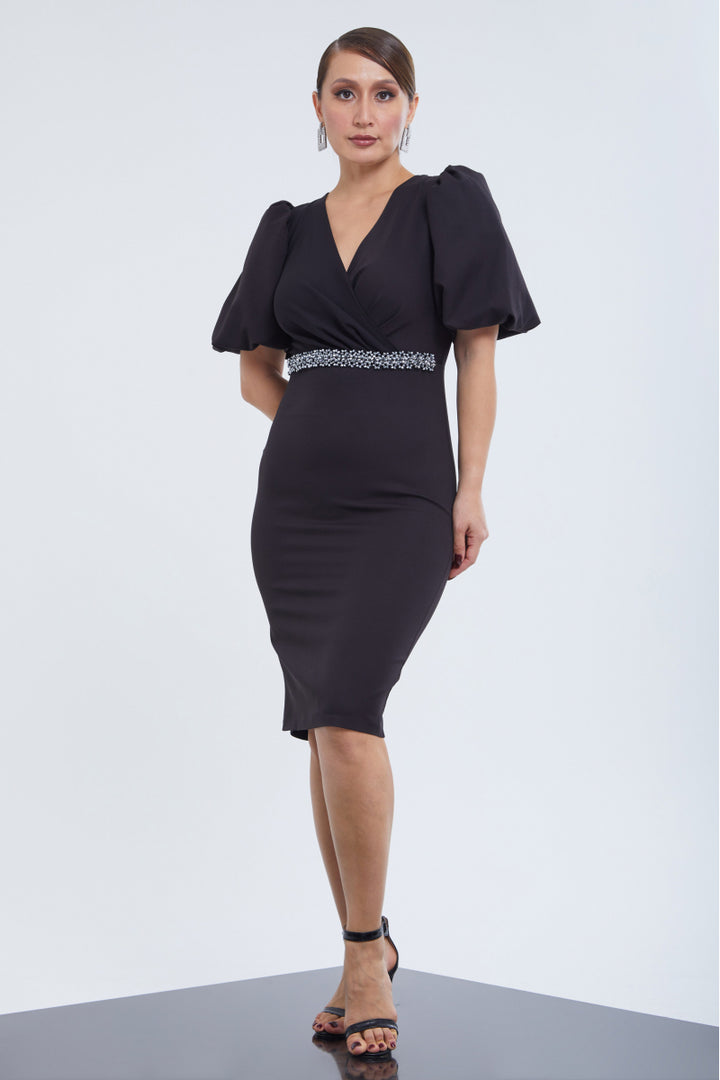 FRV Black crepe 3/4 sleeve midi dress - Nettetal