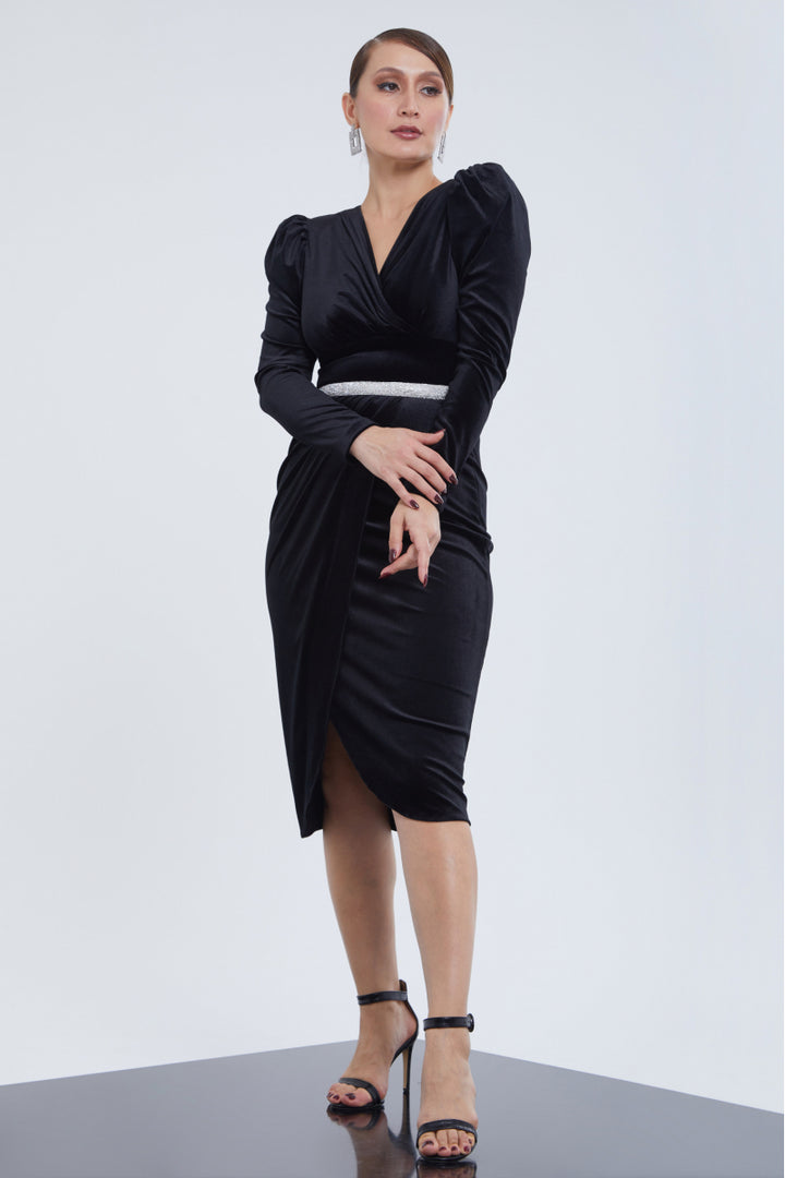 FRV Black velvet long sleeve mini dress - Mühlhausen
