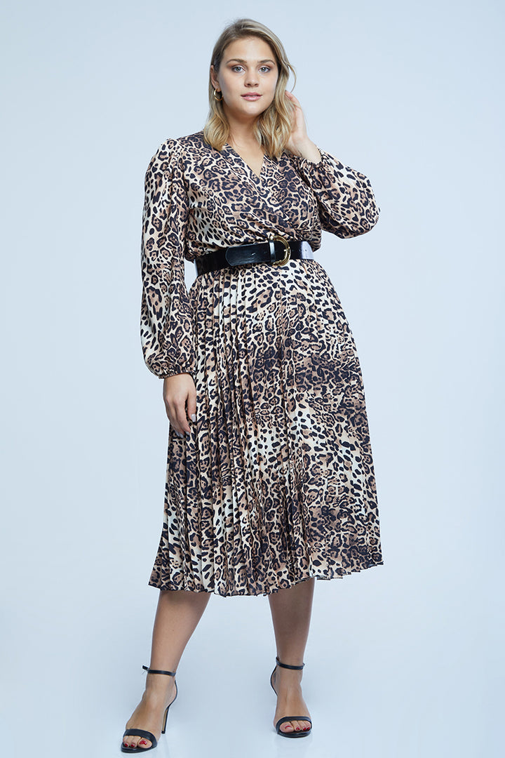 FRV Printed plus size crepe long sleeve midi dress - Denver