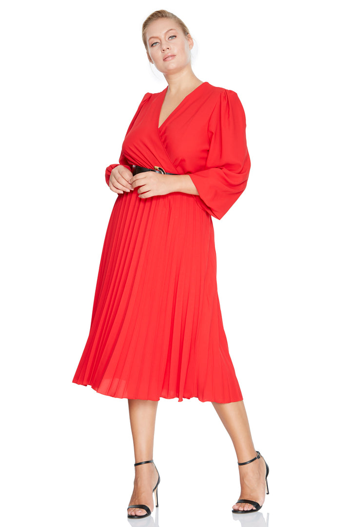 FRV Red plus size crepe long sleeve midi dress - Mission