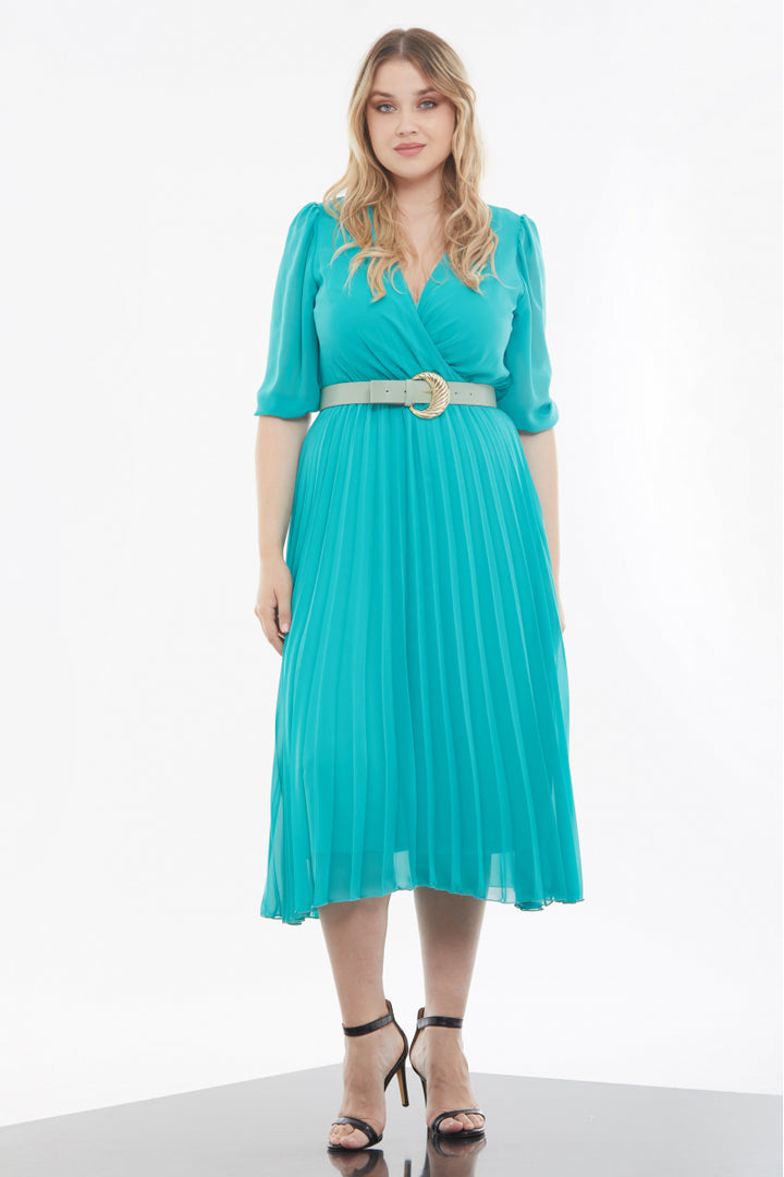 FRV Blue plus size chiffon 3/4 sleeve midi dress - Pickering