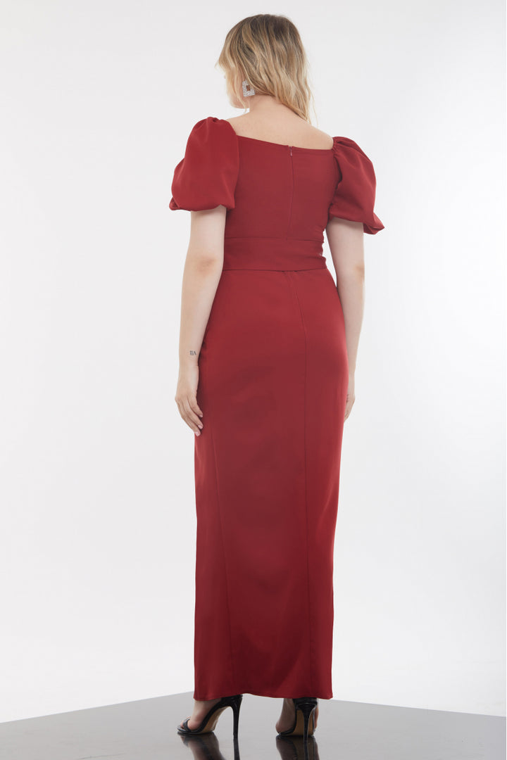 FRV Maroon plus size crepe short sleeve maxi dress - Zacualtipán