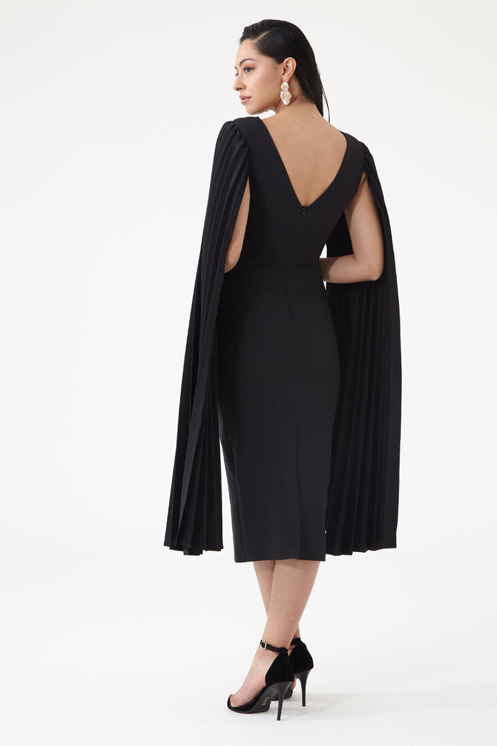 FRV Black crepe long sleeve midi dress - Arecibo