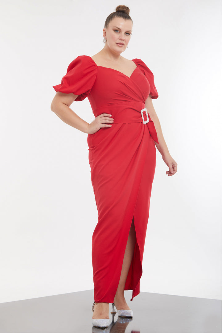 FRV Red plus size crepe short sleeve maxi dress - Gjilan