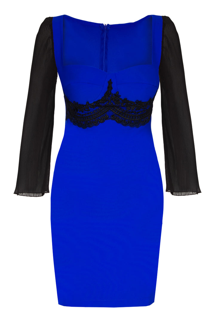 FRV Blue crepe long sleeve mini dress - Mafamude