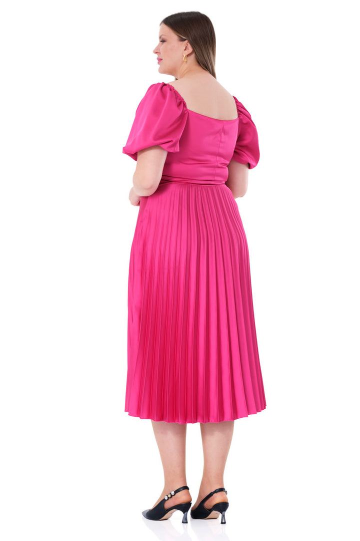 FRV Fuchsia plus size satin short sleeve midi dress - Murfreesboro