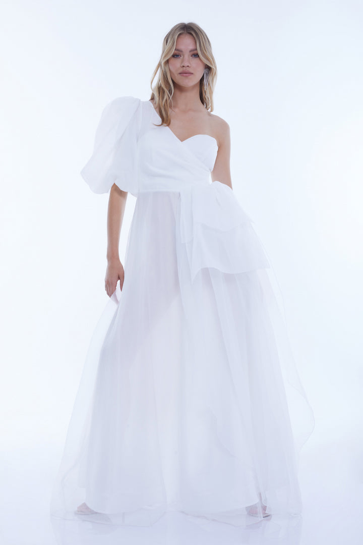 FRV White tulle single sleeve maxi dress - Vélez-Málaga