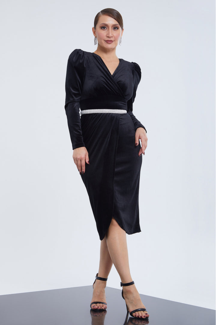 FRV Black velvet long sleeve mini dress - Mühlhausen