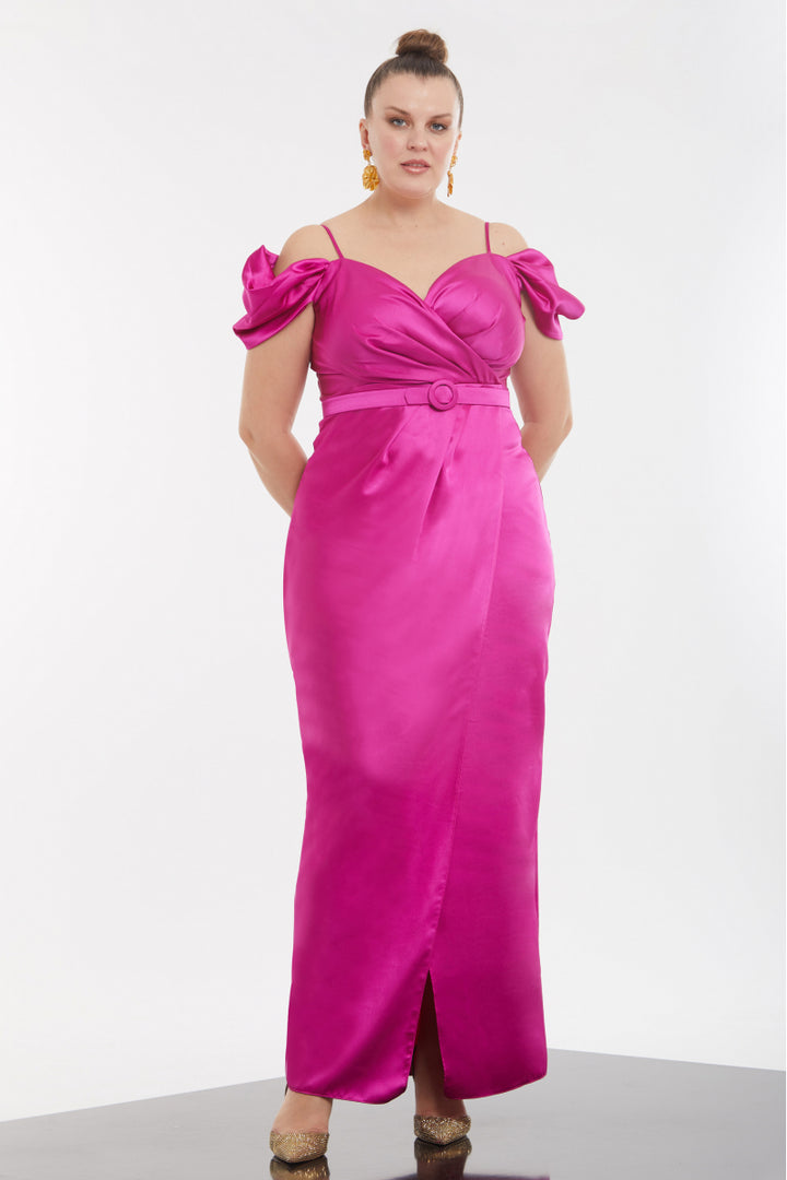 FRV Fuchsia plus size satin sleeveless maxi dress - The Woodlands