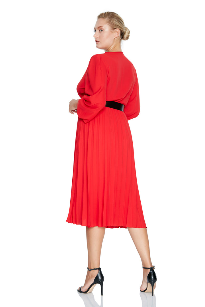 FRV Red plus size crepe long sleeve midi dress - Mission