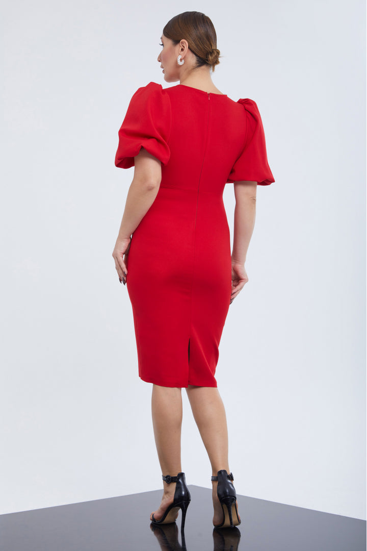 FRV Red crepe 3/4 sleeve midi dress - Boca del Rio