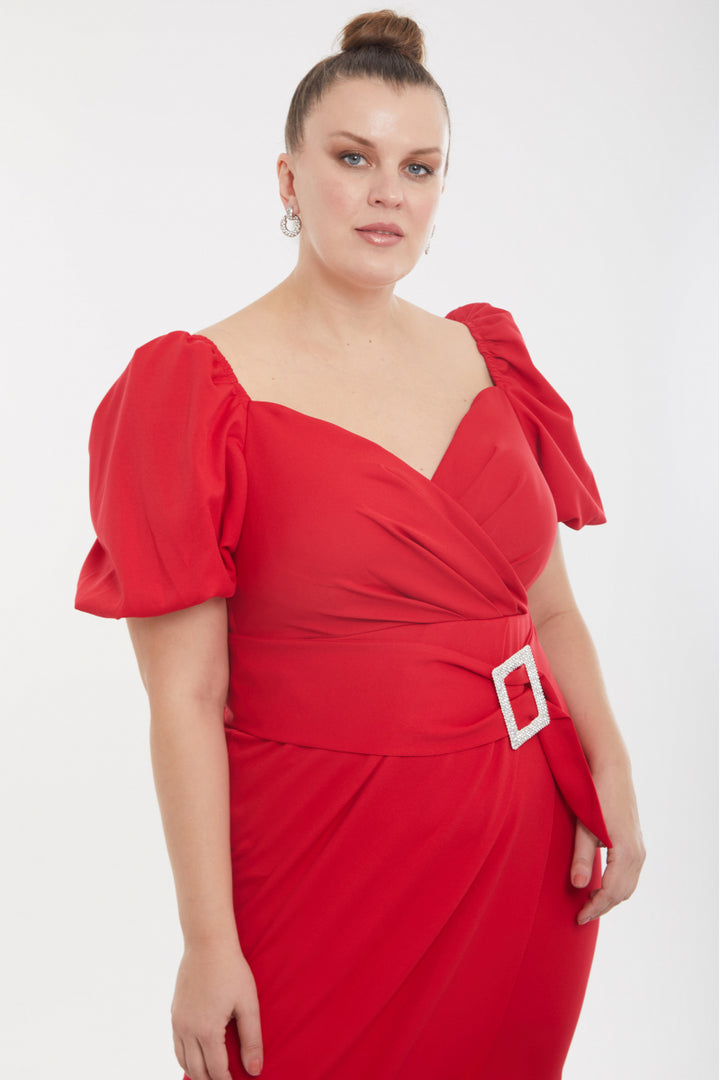 FRV Red plus size crepe short sleeve maxi dress - Gjilan