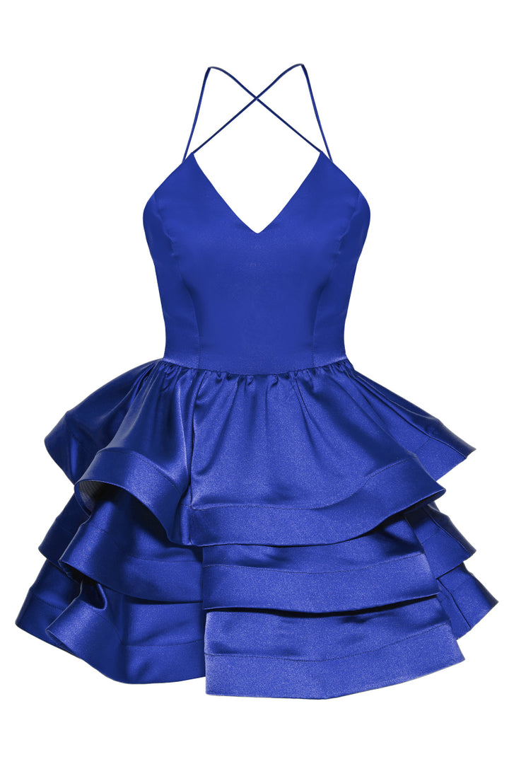 FRV Blue satin sleeveless mini dress - Burriana