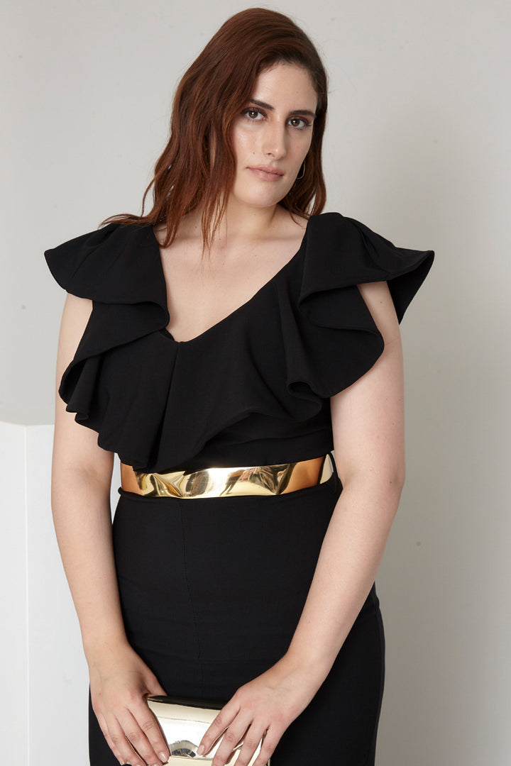 FRV Black plus size crepe short sleeve maxi dress - Pittsfield