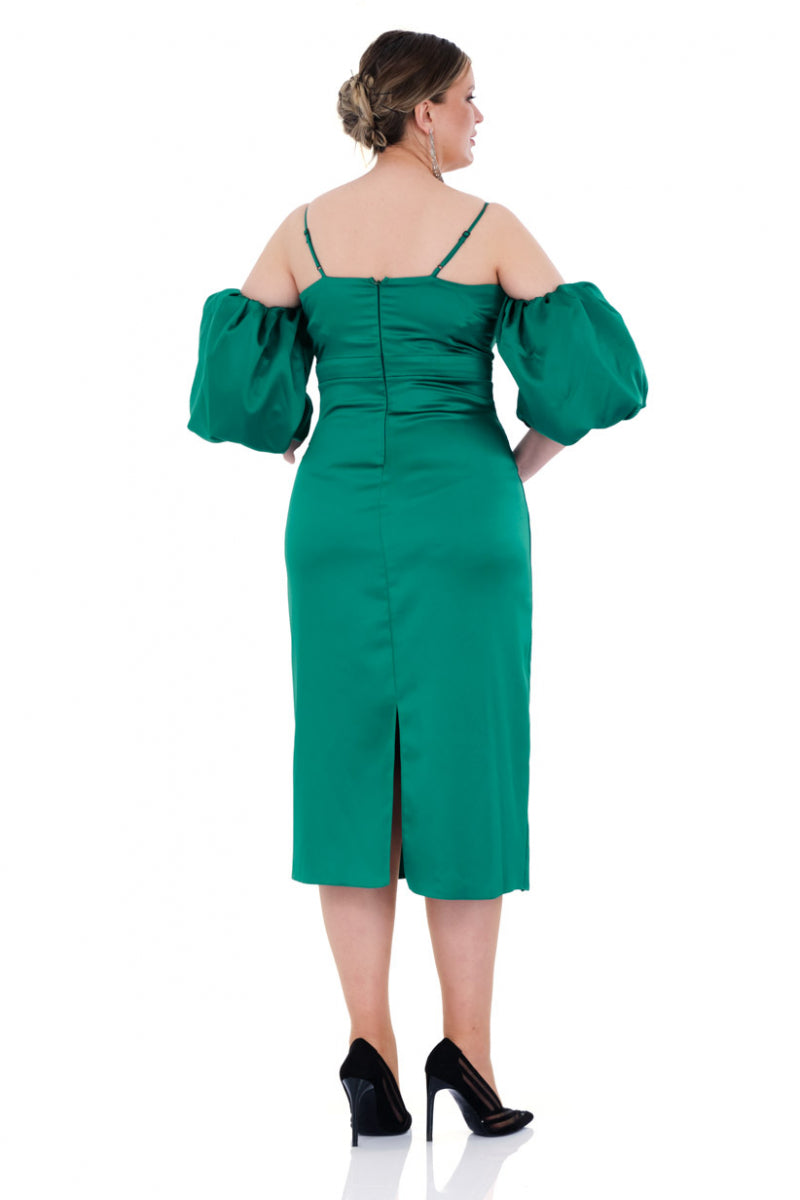 FRV Green plus size satin strapless midi dress - Amarante