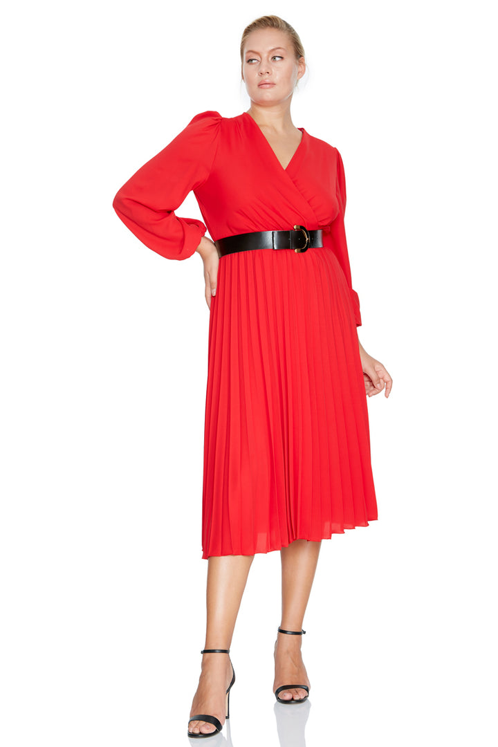 FRV Red plus size crepe long sleeve midi dress - Mission