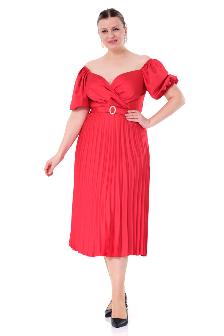 FRV Red plus size satin short sleeve midi dress - Venlo