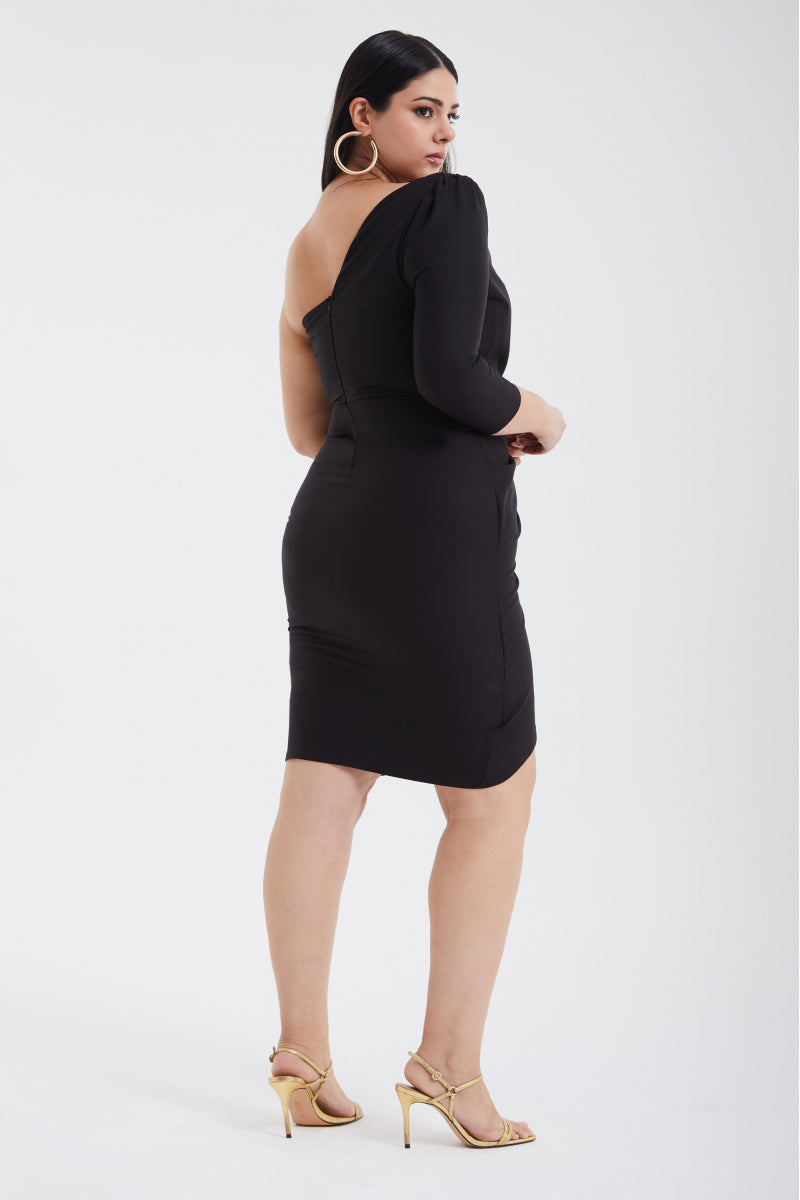 FRV Black plus size crepe single sleeve mini dress - Frankenthal
