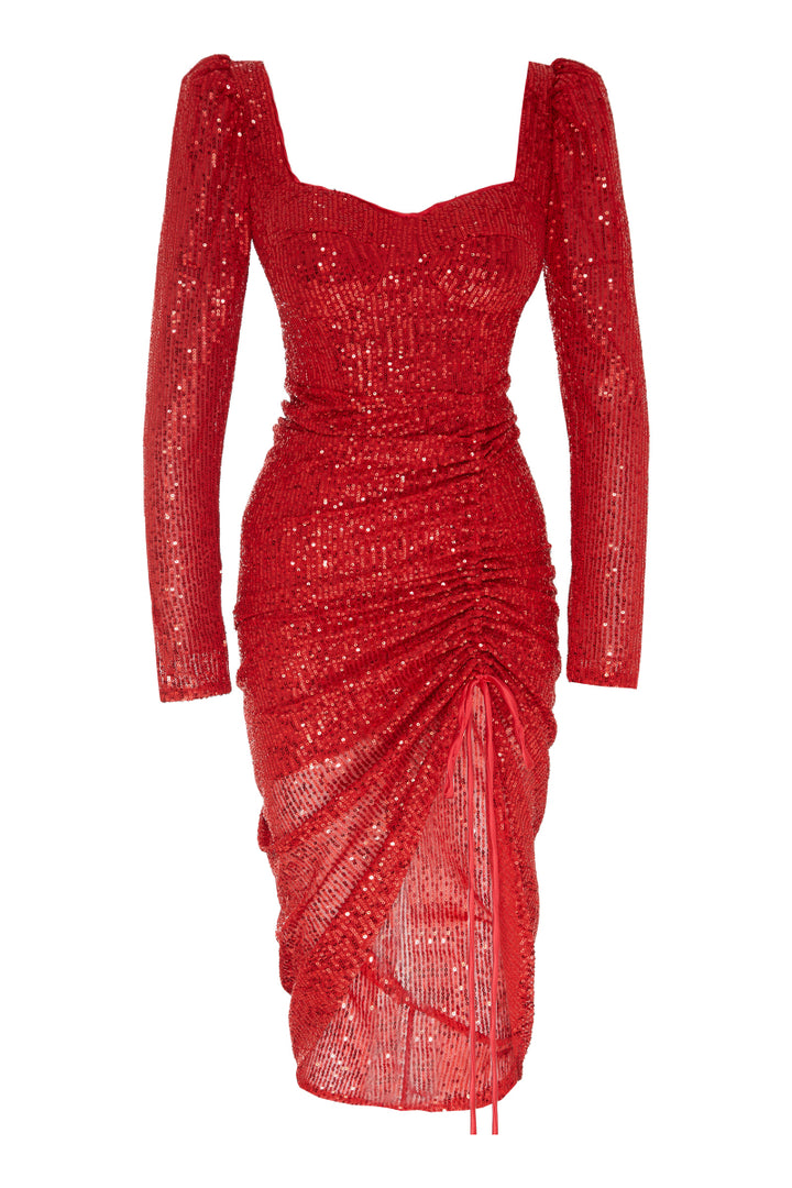 FRV Red stamp sequins long sleeve maxi dress - Collierville