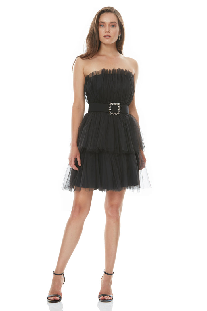 FRV Black tulle sleeveless midi dress - Schio