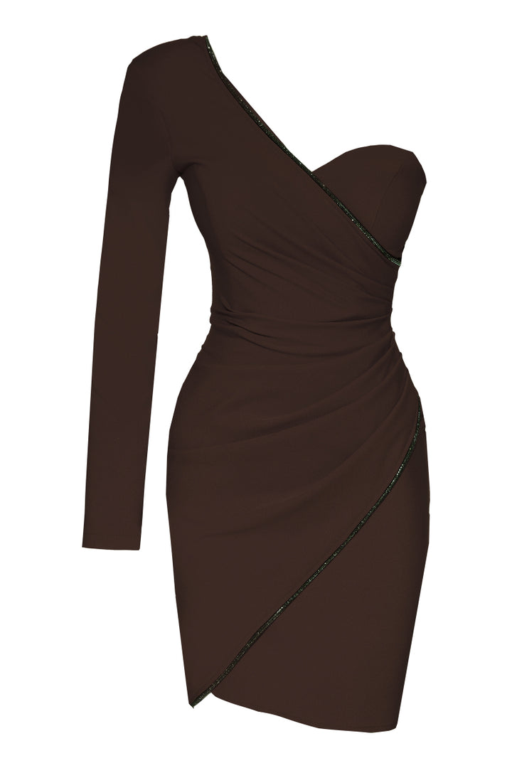 FRV Brown crepe single sleeve mini dress - Bayonne