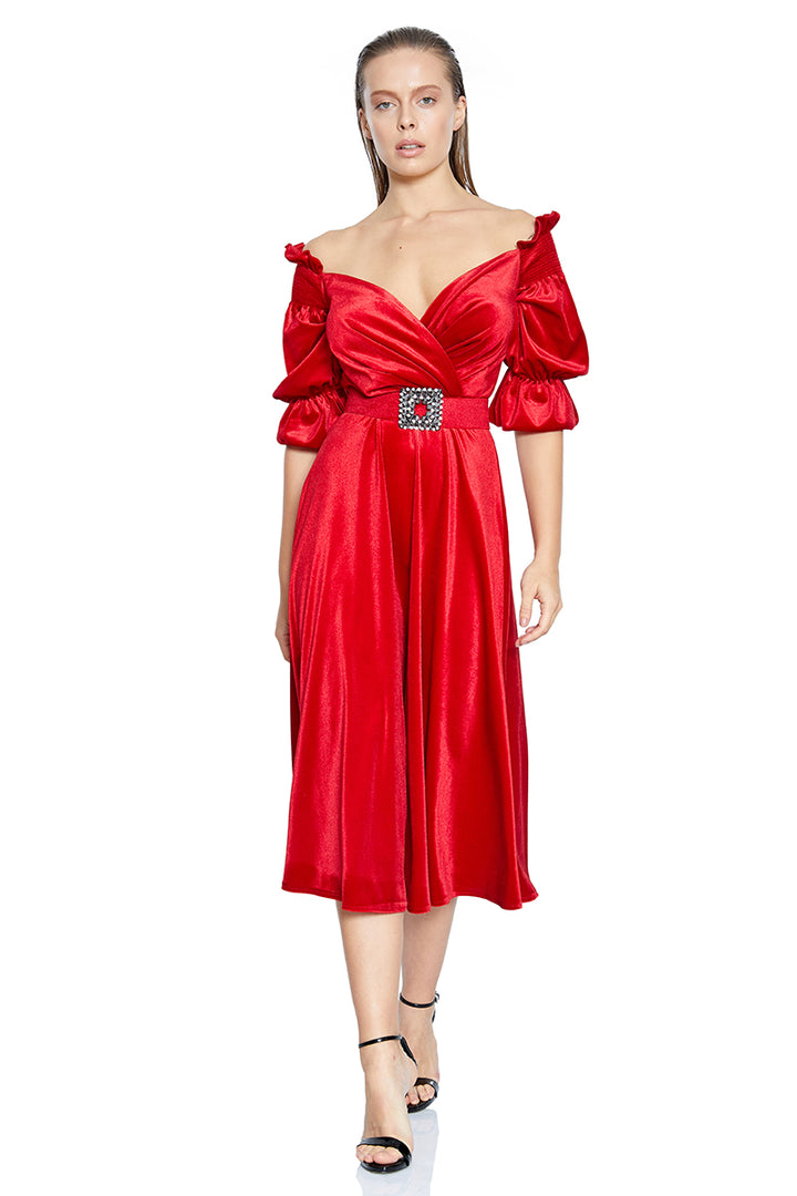 FRV Red velvet 3/4 sleeve maxi dress - Dinslaken