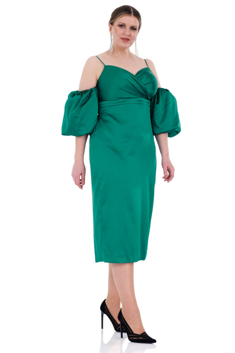 FRV Green plus size satin strapless midi dress - Amarante