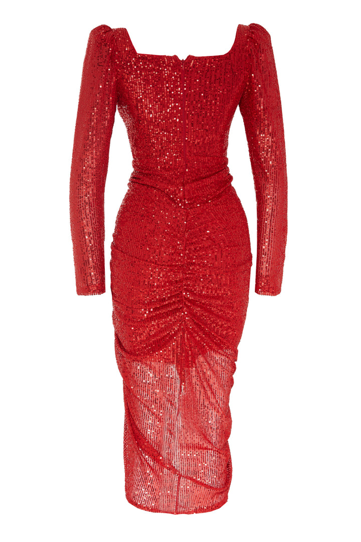 FRV Red stamp sequins long sleeve maxi dress - Collierville