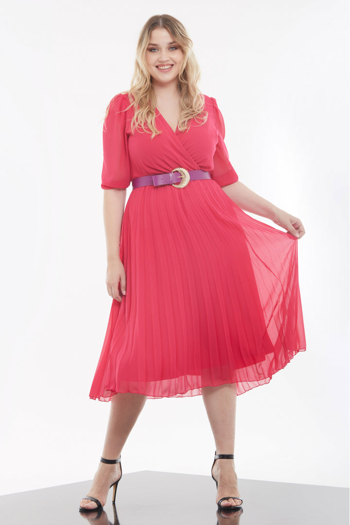 FRV Red plus size chiffon 3/4 sleeve midi dress - Hanover Park