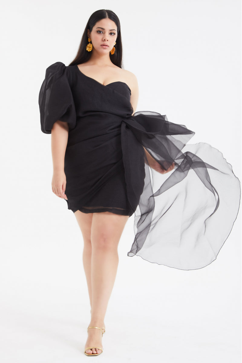 FRV Black plus size tulle single sleeve mini dress - Salinas