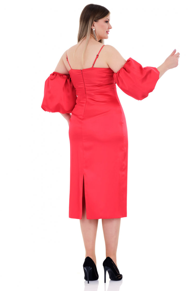 FRV Red plus size satin strapless midi dress - Bordeaux