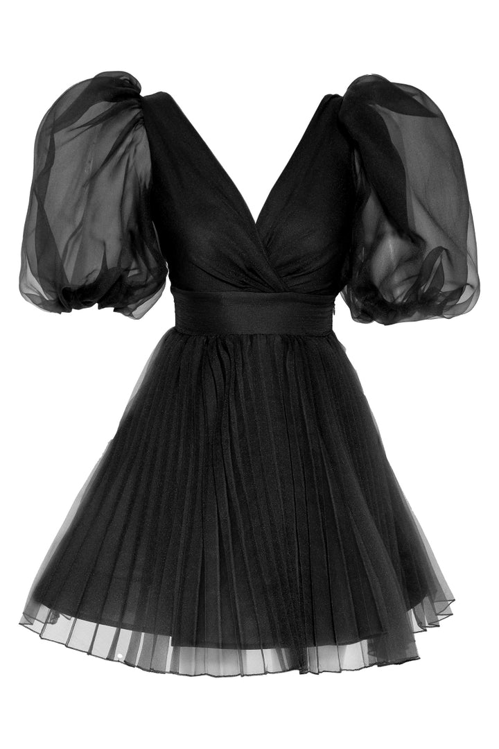FRV Black tulle short sleeve mini dress - Cento