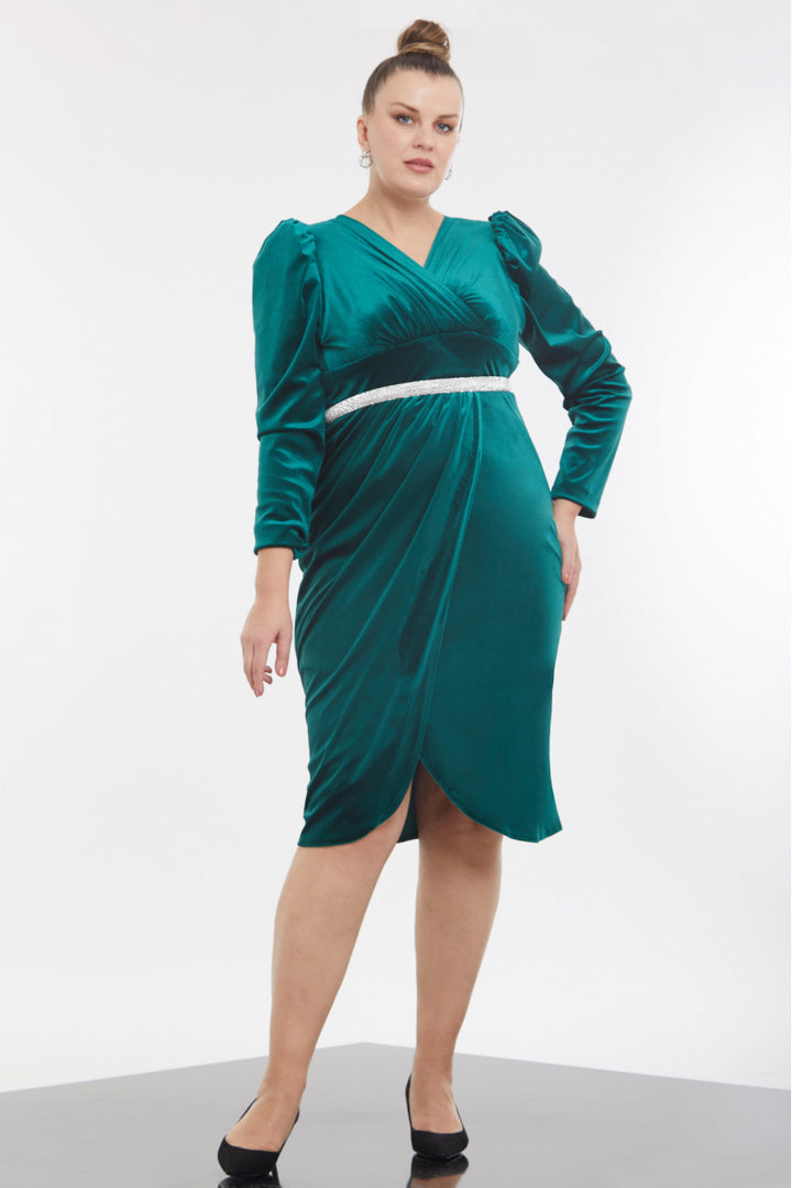 FRV Green plus size velvet long sleeve mini dress - Lafayette
