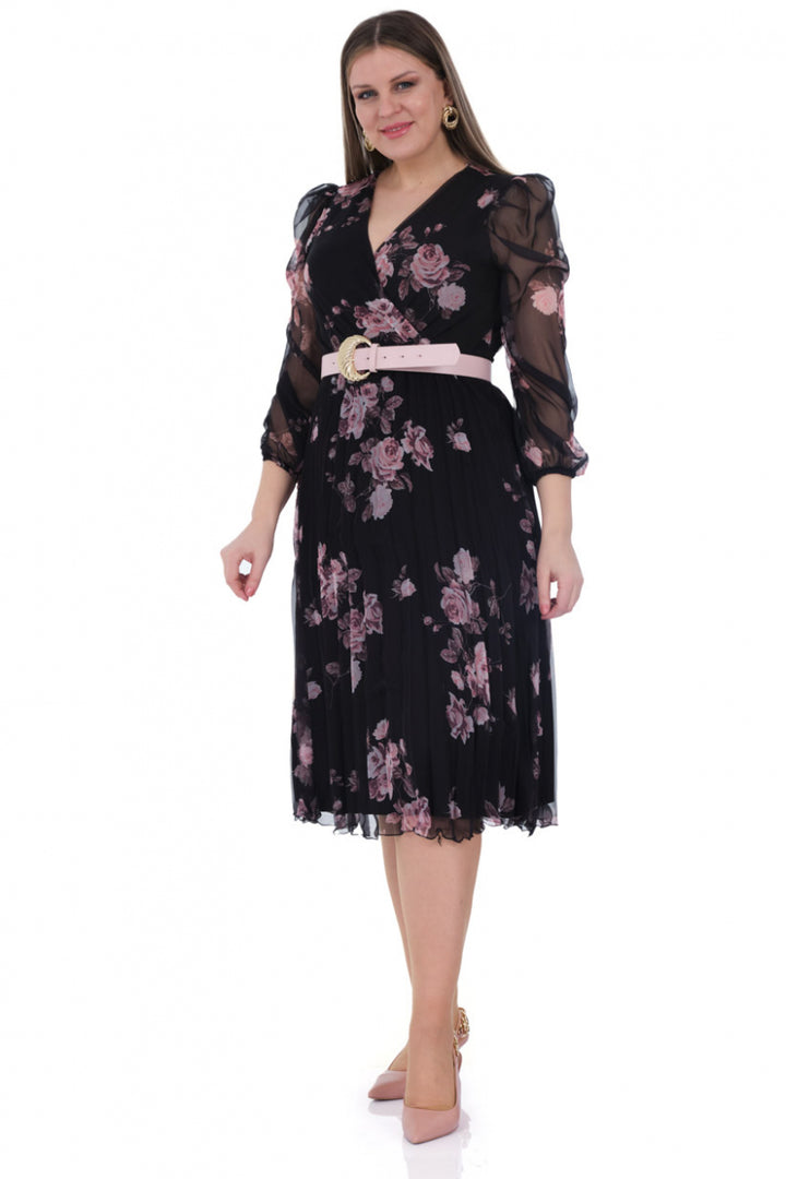 FRV Printed plus size chiffon long sleeve midi dress - Bamberg
