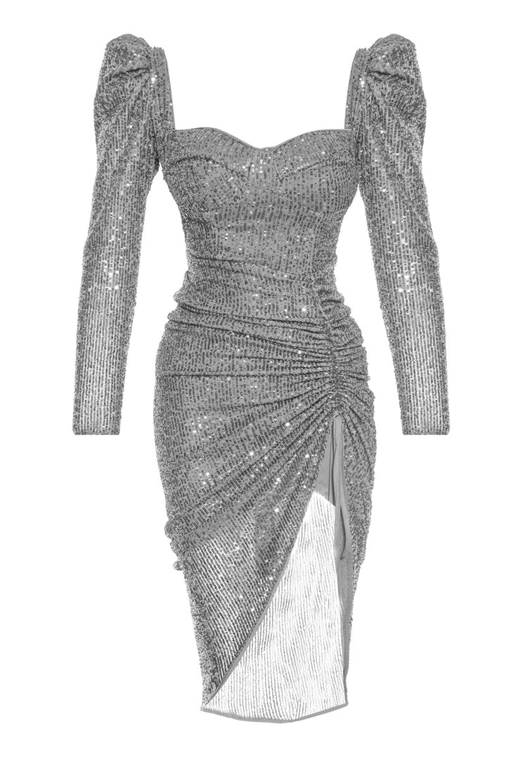 FRV Gray stamp sequins long sleeve maxi dress - Pasadena