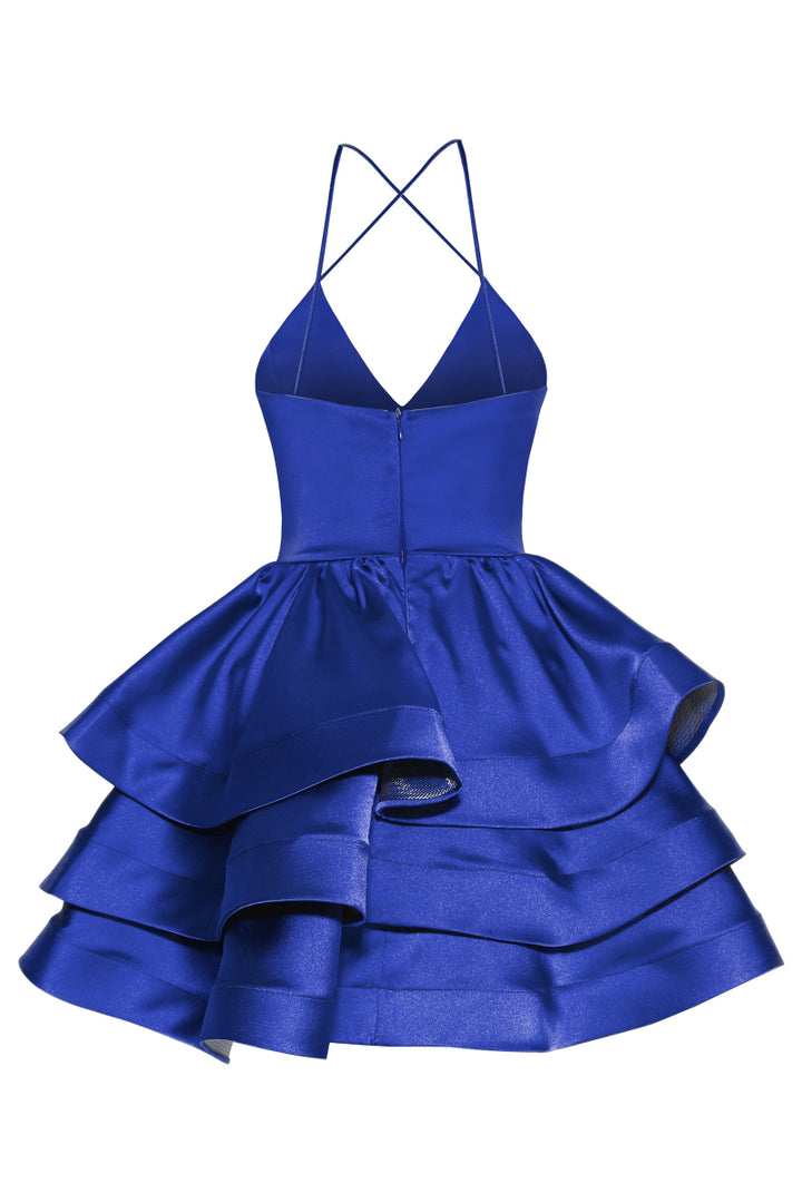FRV Blue satin sleeveless mini dress - Burriana