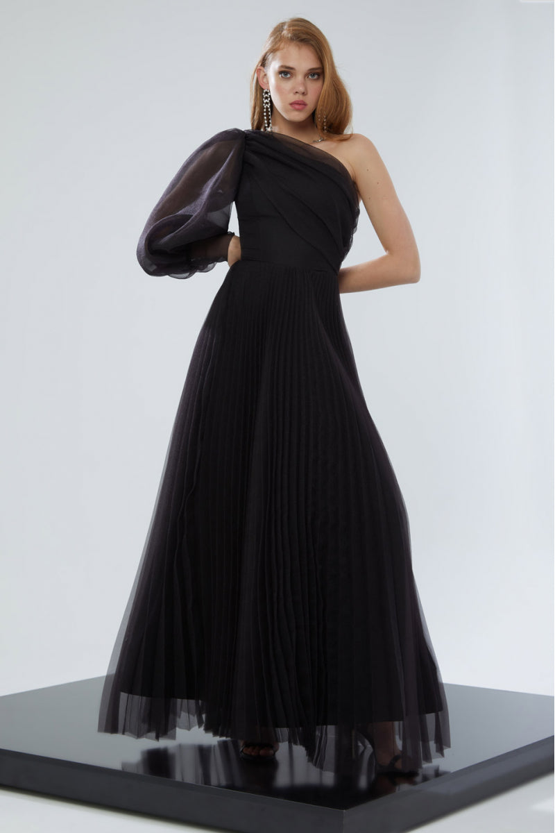 FRV Black tulle single sleeve long dress - Castelldefels
