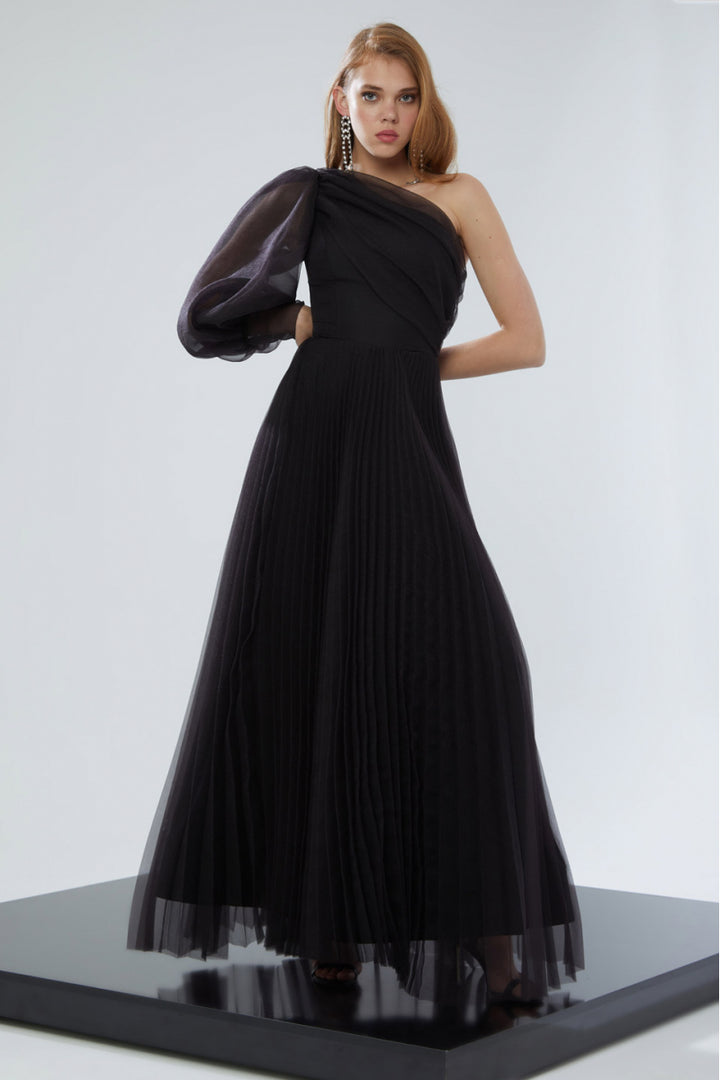 FRV Black tulle single sleeve long dress - Castelldefels