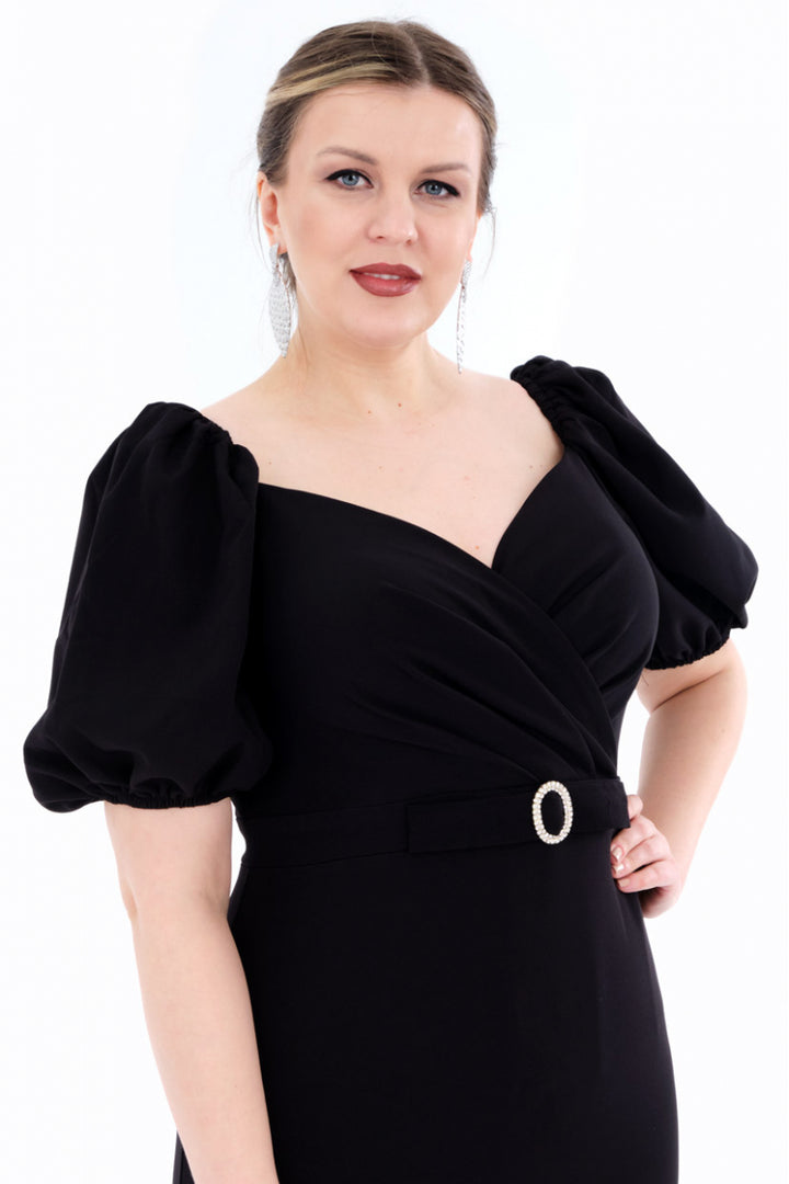 FRV Black plus size straight 3/4 sleeve mini dress - Nancy