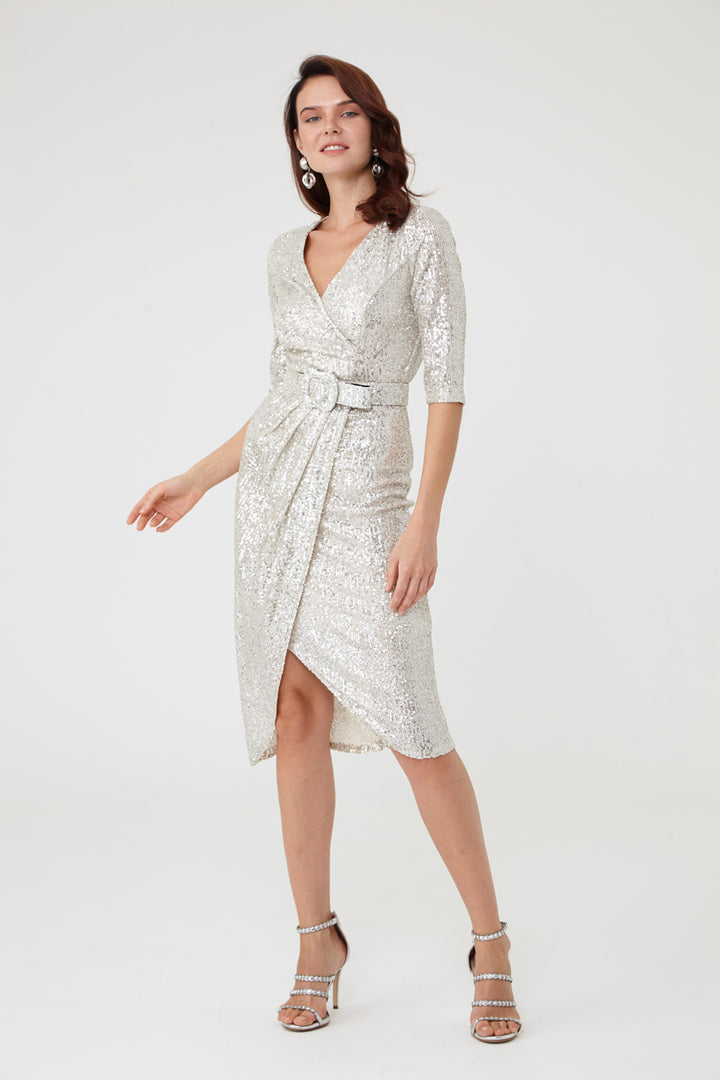 FRV Silver stamp sequins sleeveless midi dress - Pisa