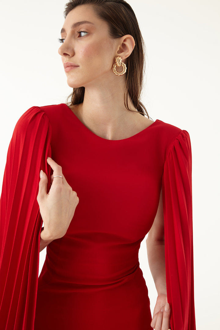 FRV Red crepe long sleeve midi dress - Salzburg