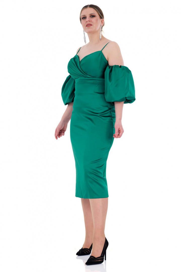 FRV Green plus size satin strapless midi dress - Amarante