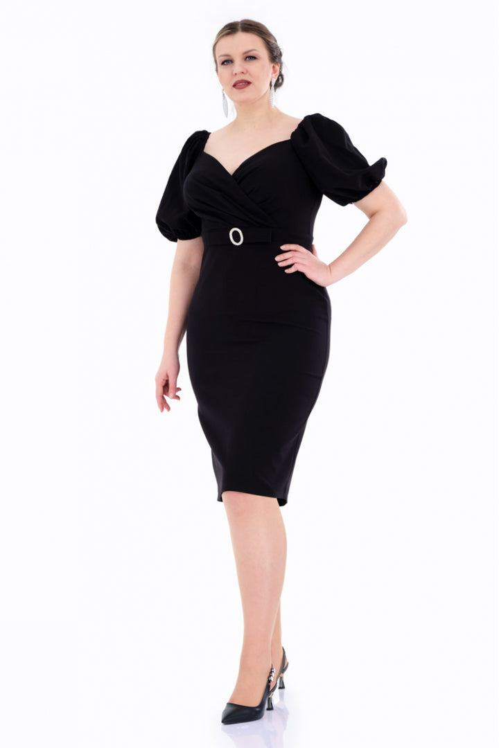 FRV Black plus size straight 3/4 sleeve mini dress - Nancy