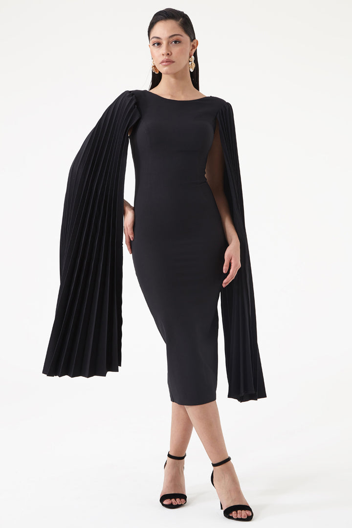 FRV Black crepe long sleeve midi dress - Arecibo