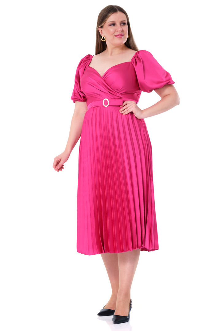 FRV Fuchsia plus size satin short sleeve midi dress - Murfreesboro